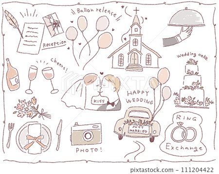 時間表、教堂、婚禮用品的插圖， 111204422