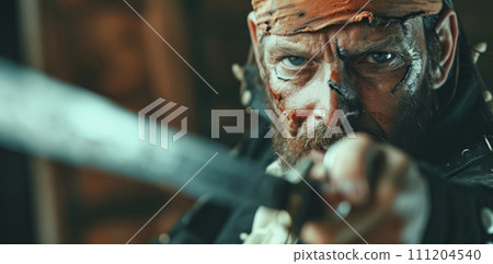 Pirate with a sword and a sabre ready to fight 111204540