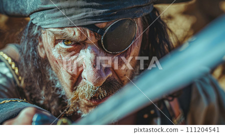 Pirate with a sword and a sabre ready to fight 111204541