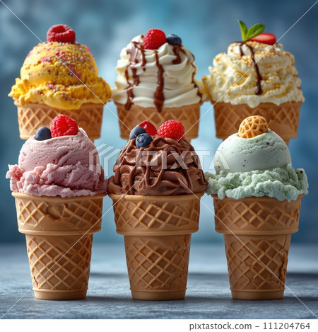 ice cream in a waffle cone assorted 111204764