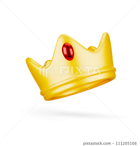 3D Cute Cartoon Golden Royal Crown with Gemstone, Isolated on White Background. Symbol for Win, Success, Luxury or Power. Vector Illustration of 3D Render. 111205108
