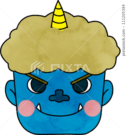 Setsubun illustration_Blue demon face (watercolor style) 111205384
