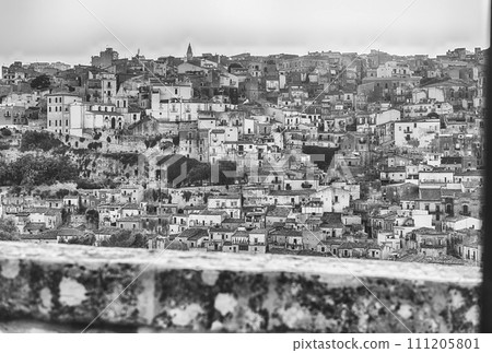 Panoramic view of Ibla, scenic lower district of Ragusa, Italy 111205801