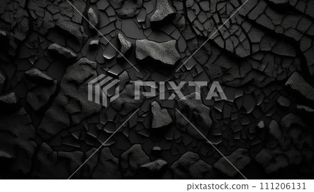Black lava rock texture. Dark stone surface texture. Generative AI 111206131