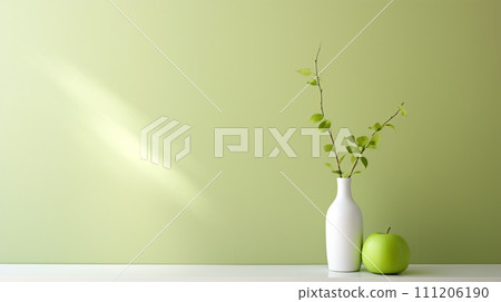 Empty room blank wall and vase, house interior minimal background. generative ai 111206190