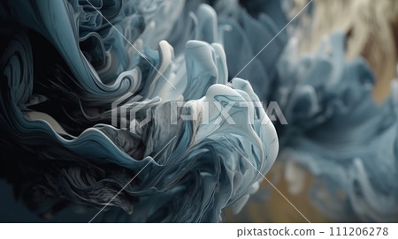 Gray ink vortex in water. Paint clouds in water. Dye swirls. Generative AI 111206278