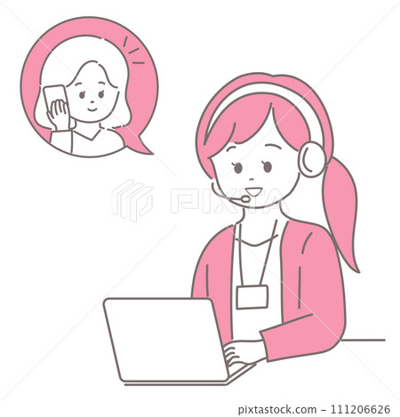 Illustration of a woman talking on a smartphone with a woman operator 111206626