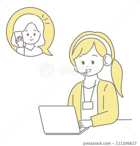 Illustration of a woman talking on a smartphone with a woman operator 111206627