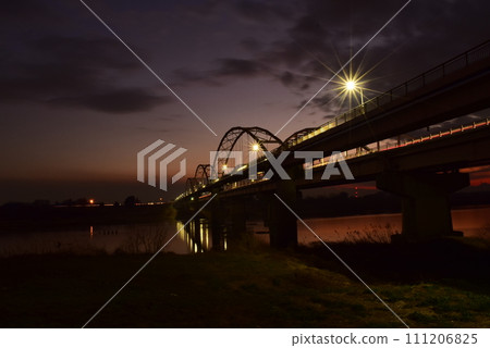 Gunma sunset scenery of national highway and Tone River Gunma sunset scenery of national highway and Tone River 111206825
