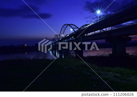 Gunma sunset scenery of national highway and Tone River Gunma sunset scenery of national highway and Tone River 111206826
