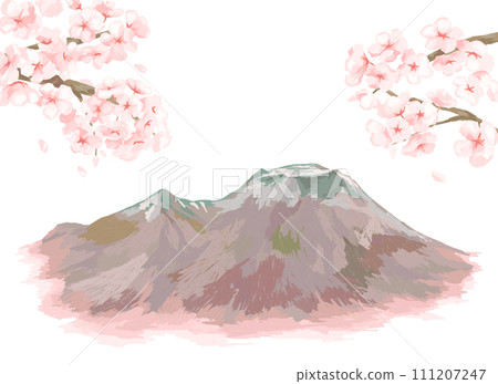 淺間山和春天的櫻花插畫 111207247