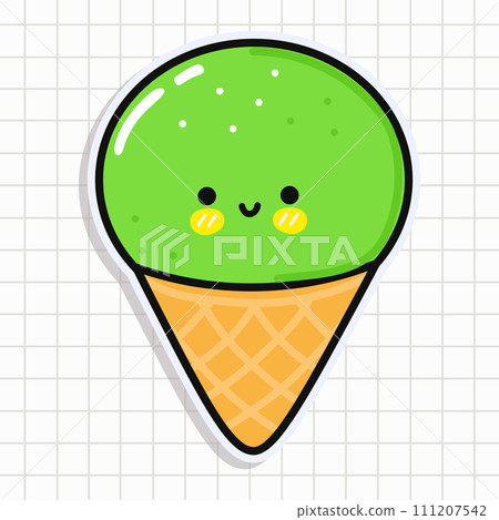 Cute funny Pistachio ice cream sticker. Vector hand drawn cartoon kawaii character illustration icon. Isolated on background Pistachio ice cream card character concept Cute funny Pistachio ice cream sticker. Vector hand drawn cartoon kawaii character illustration icon. Isolated on background Pistachio ice cream card character concept 111207542