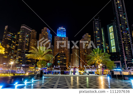The promenade in the Dubai Marina in the late evening. UAE The promenade in the Dubai Marina in the late evening. UAE 111207636