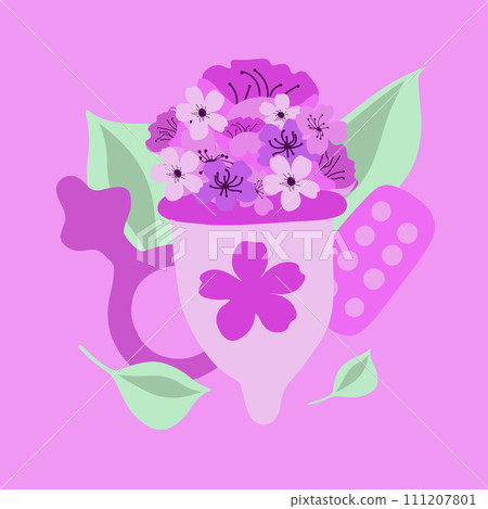 Vector isolated illustration of menstrual cup. Menstrual cycle. Monthly Critical days. Hygienic means of protection during menstruation. 111207801