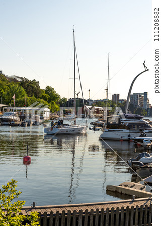 Boats docked at a harbor, Nacka, Stockholm 111208882