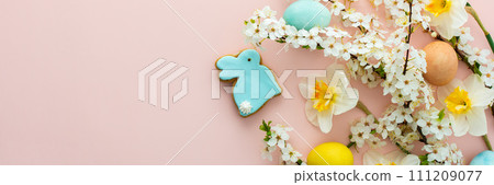 Spring flowers and Easter eggs and bunnies Spring flowers and Easter eggs and bunnies 111209077