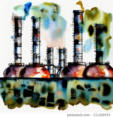 AI-generated content. An Industrial Painting Depicting a Factory With Billowing Smoke. Generative AI. AI-generated content. An Industrial Painting Depicting a Factory With Billowing Smoke. Generative AI. 111209355