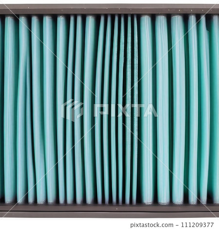 AI-generated content. Box Filled With Blue Plastic Tubes. Generative AI. 111209377