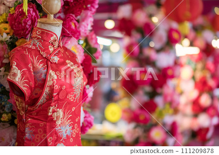 Red China satin female qipao cheongsam dress for sale 111209878