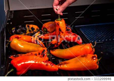 Red sweet kapia paprika on the grill Red sweet kapia paprika on the grill 111209946