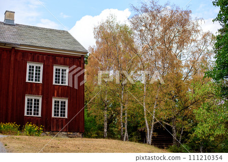 Skansen park in Stockholm, ancient swedish farm 111210354