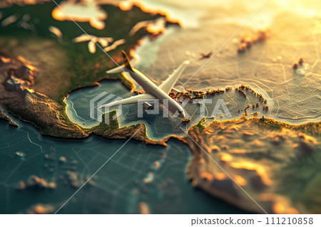 AI-generated content. Travel concept with an aicraft over a continent. Generative AI 111210858