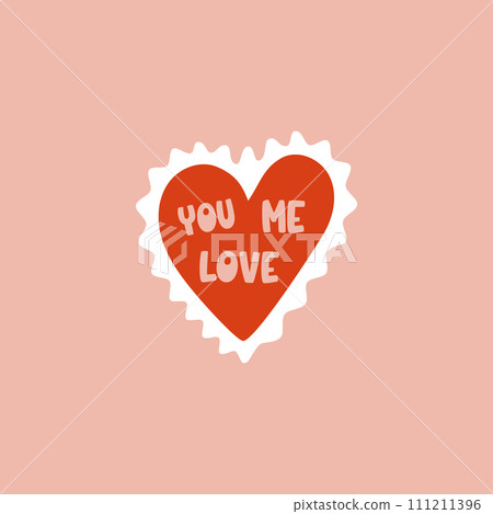 Valentines day element design. Valentine flat symbol-heart sticker. Holiday of love in cute style. Stock illustration 111211396