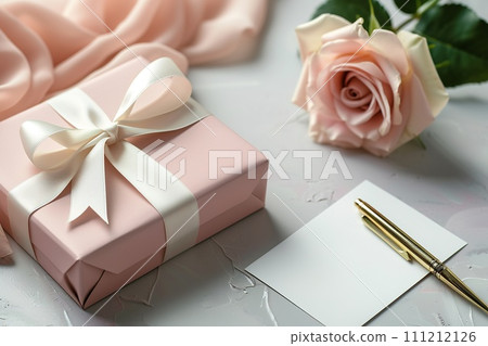 Elegant Pink Gift Box with Rose and Blank Card Elegant Pink Gift Box with Rose and Blank Card 111212126
