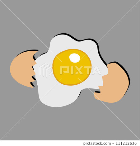 Egg vector illustration, Collection of whole, broken, fried, yolks, eggshells and boiled eggs. Whole and broken white and yellow fresh raw eggs. 111212636