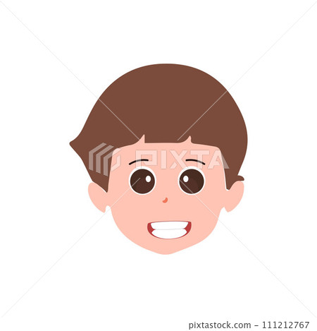 Cute little boy facial expressions. Vector of kid faces illustration with different emotions such as happy, smiling, laughing, winking, angry,sad, confused, worried. 111212767