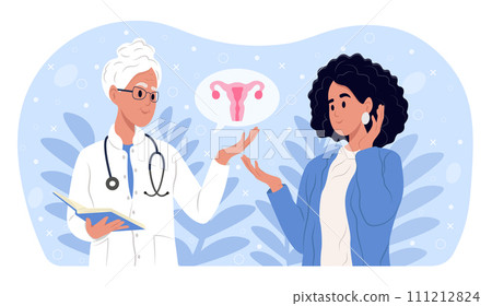 Endometriosis Awareness Mont. The doctor explains the results of the gynecological examination. Women's diseases and prevention of women's health 111212824