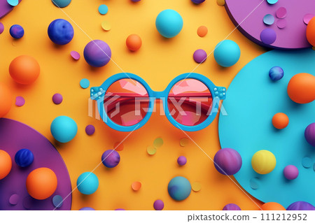 April Fools Day with Funny Glasses in 3d style, colorful background 111212952