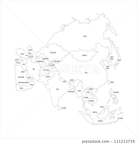 Political map of Asia. Thin black outline map... - Stock ..., image size:450x469
