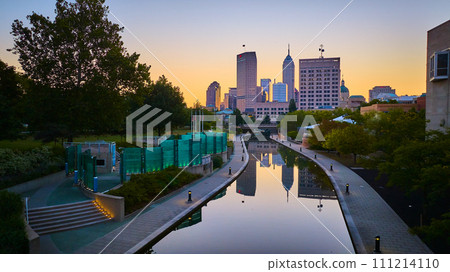 Aerial Sunrise Reflections on Indianapolis Canal 111214110