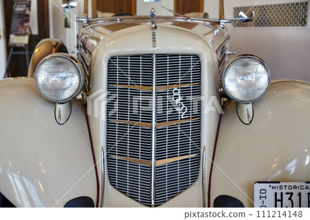 Classic Car Grille and Hood Ornament Detail at Museum Exhibit 111214148