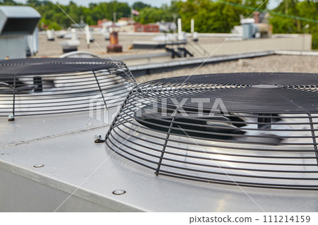 Industrial Rooftop Air Conditioning Units Close-Up Industrial Rooftop Air Conditioning Units Close-Up 111214159