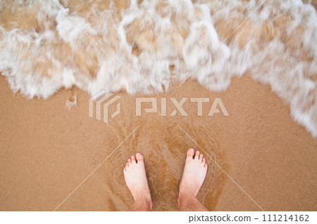 Peaceful Beach Moment, Bare Feet in Soft Waves on Lake Michigan Shore Peaceful Beach Moment, Bare Feet in Soft Waves on Lake Michigan Shore 111214162
