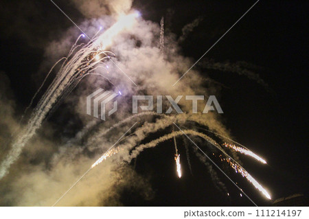Festival Fireworks Display at Night, Ground Perspective Festival Fireworks Display at Night, Ground Perspective 111214197