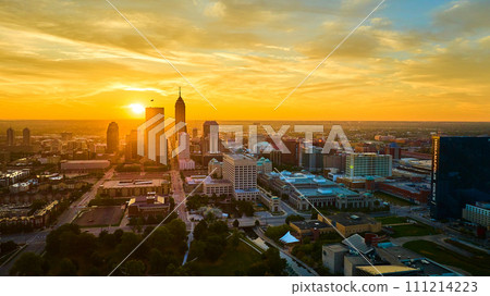 Aerial Sunset Glow on Indianapolis Skyline and Parks Aerial Sunset Glow on Indianapolis Skyline and Parks 111214223