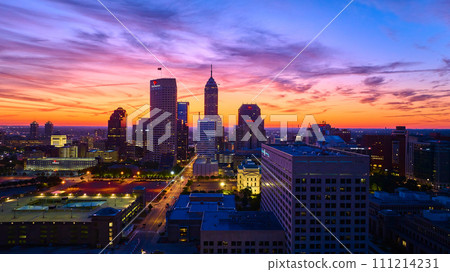 Aerial Twilight Cityscape of Indianapolis Downtown Skyscrapers Aerial Twilight Cityscape of Indianapolis Downtown Skyscrapers 111214231