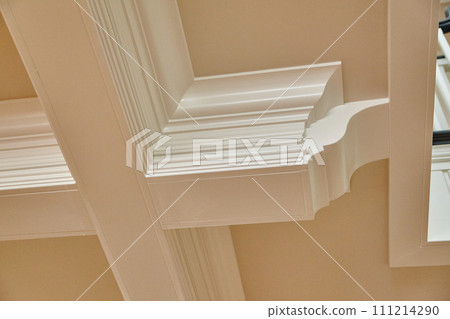 Elegant Crown Molding in Classic Interior, Low Angle View Elegant Crown Molding in Classic Interior, Low Angle View 111214290