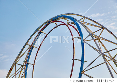 Abandoned Roller Coaster Loop Against Blue Sky, Fun Spot Indiana 111214292