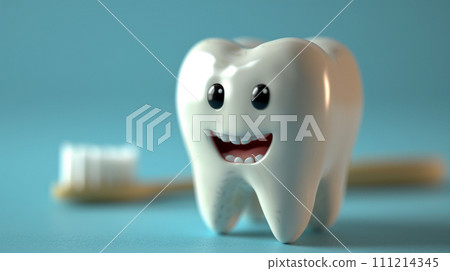 AI-generated content. cute smiling cartoon tooth with toothbrush. Stomatology, dental concept. AI-generated content. cute smiling cartoon tooth with toothbrush. Stomatology, dental concept. 111214345