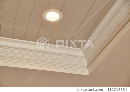 Modern Interior Design with Elegant Ceiling Panels and Ambient Lighting Modern Interior Design with Elegant Ceiling Panels and Ambient Lighting 111214384