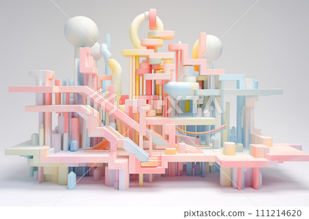 3D Abstract Geometric Shapes, Vibrant Pastel Colors for Modern Design 111214620