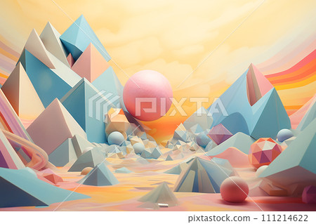 3D Abstract Geometric Shapes, Vibrant Pastel Colors for Modern Design 111214622