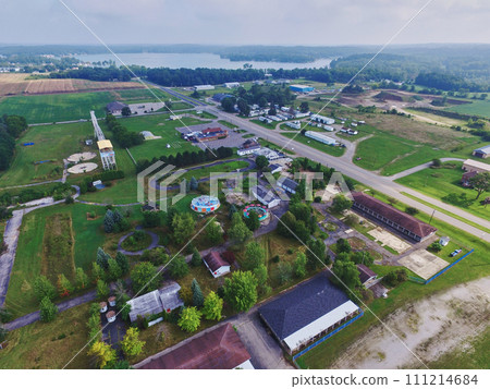 Aerial View of Abandoned Amusement Park and Rural Landscape in Indiana Aerial View of Abandoned Amusement Park and Rural Landscape in Indiana 111214684