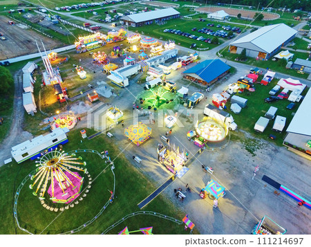 Aerial View of Vibrant Fairground Lights at Dusk, Fort Wayne 111214697