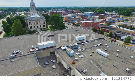 Aerial View of Historic Courthouse and Townscape, Etna Green 111214775