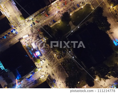 Aerial Night Festival with Live Stage and Crowd in Indiana 111214778